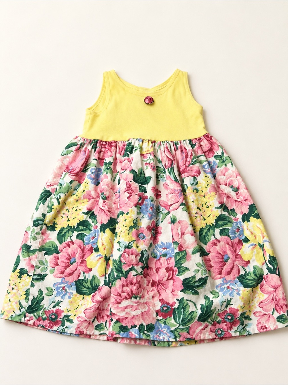 Vintage Yellow Floral Sleeveless Girls' Dress